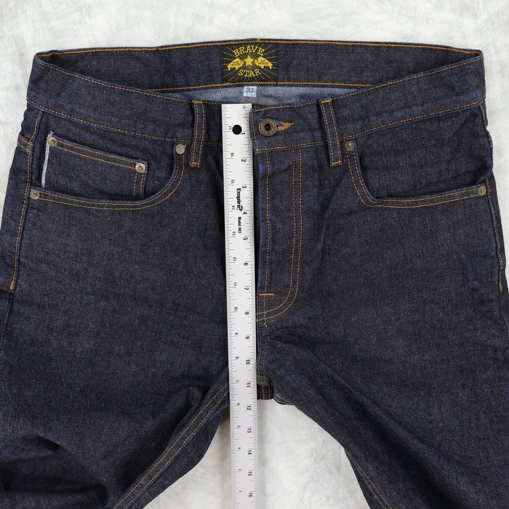 Brave Star Selvage Jeans Mens 33x36 Indigo Blue Raw Denim Made in USA Button Fly - Picture 14 of 15